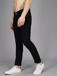 Stylish Black Denim Solid Regular Fit Mid-Rise Jeans For Men-thumb3