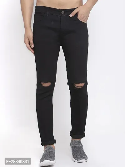 Stylish Black Polycotton Solid Mid-Rise Jeans For Men-thumb0