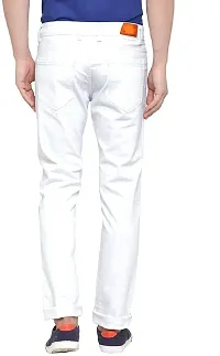 Stylish White Cotton Blend Solid Regular Fit Mid-Rise Jeans For Men-thumb1