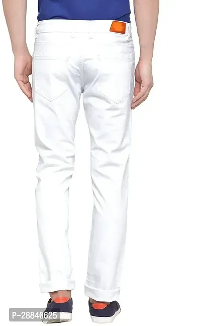 Stylish White Cotton Blend Solid Regular Fit Mid-Rise Jeans For Men-thumb2