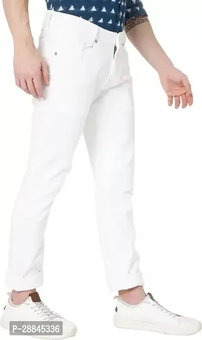 Stylish White Denim Solid Mid-Rise Jeans For Men