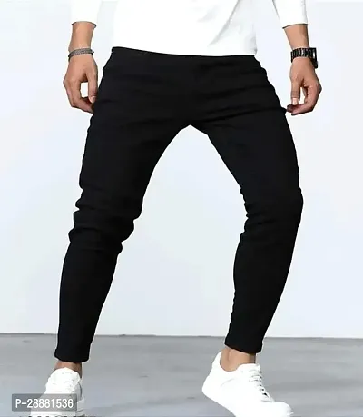 Stylish Black Cotton Blend Solid Mid-Rise Jeans For Men-thumb0
