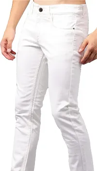 Stylish White Cotton Solid Regular Fit Mid-Rise Jeans For Men-thumb2