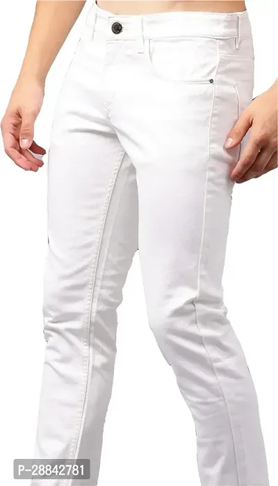 Stylish White Cotton Solid Regular Fit Mid-Rise Jeans For Men-thumb3