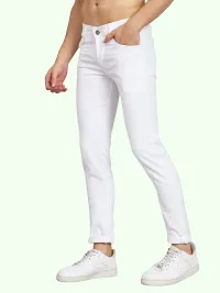 Stylish White Cotton Blend Solid Slim Fit Mid-Rise Jeans For Men-thumb2