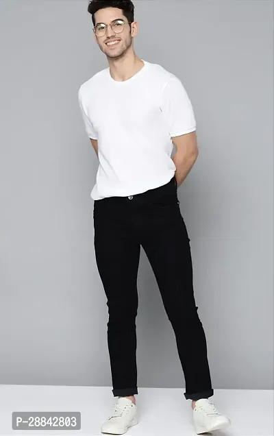 Stylish Black Cotton Blend Solid Slim Fit Mid-Rise Jeans For Men-thumb5