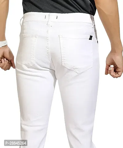 Stylish White Denim Solid Mid-Rise Jeans For Men-thumb2