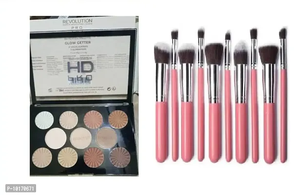 Professional Revolution HD Glow Getter 11 Multicolor Eyeshadow With 10 Makeup Brush Set