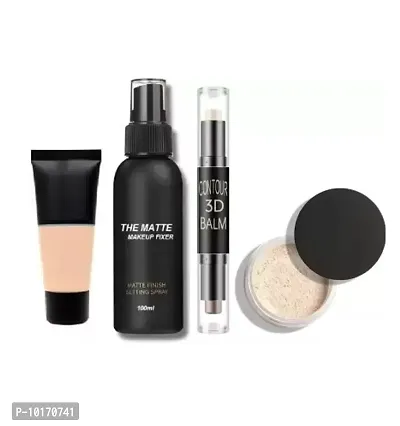 Professional 2IN1 Contour Stick High-light Shadow Concealer  Matte finish spray fixer  Skin care foundation  Face lose powder  (4 Items in the set)