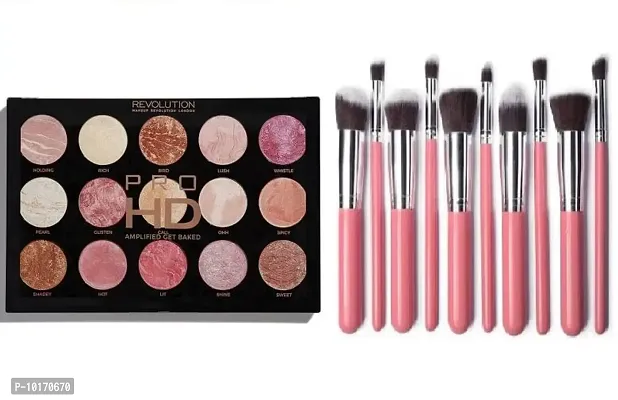 Professional Revolution HD Get Baked 15 Multicolor Eyeshadow With 10 Makeup Brush Set-thumb0