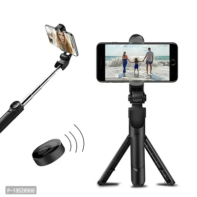 XT-02 Mobile Stand with Selfie Stick and Tripod XT-02 Aluminium Bluetooth Remote Control Selfie Stick (Black)-thumb0