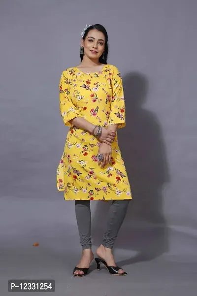 Crepe Floral Printed  Casual  Kurti-thumb0