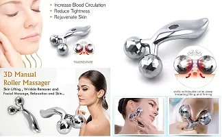 3D Manual Roller Face Body Massager With And Anti Aging 100% Natural Jade Stone Roller Massager  With Gua Sha Tools for Face and Body Massager-thumb1