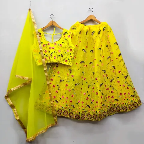 Designer Yellow Net Lehenga Choli Set For Women