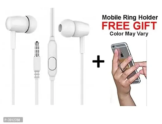 combo Wired handsfree S771 with microphone (White) and monbile ring holder-thumb0