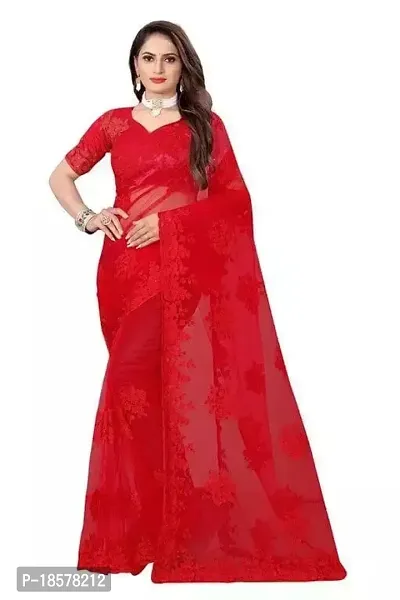 Stylish Red Net Saree with Blouse piece For Women