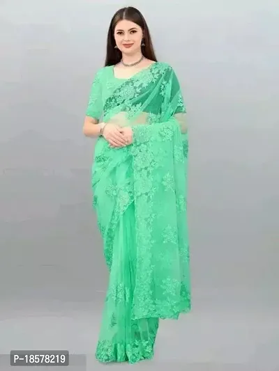 Stylish Green Net Saree with Blouse piece For Women
