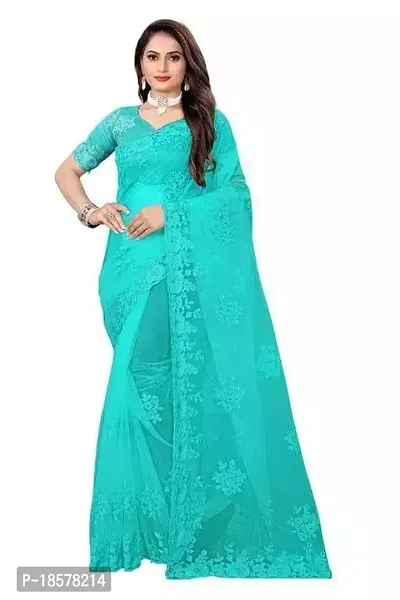 Stylish Blue Net Saree with Blouse piece For Women