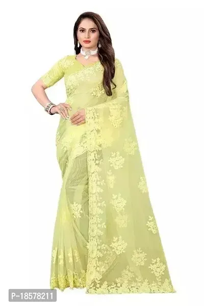 Stylish Yellow Net Saree with Blouse piece For Women-thumb0