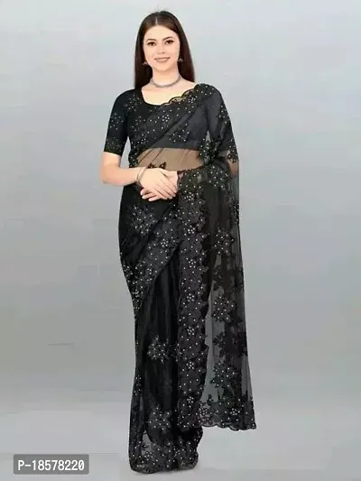 Stylish Black Net Saree with Blouse piece For Women