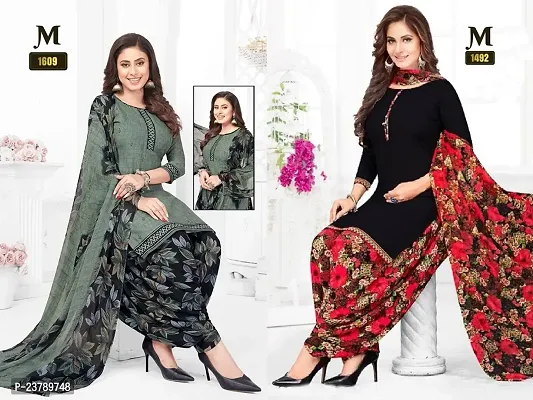 Beautiful Crepe Printed Dress Material with Dupatta Pack Of 2