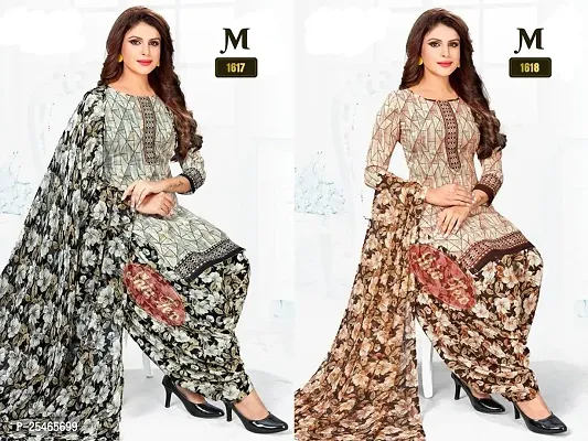 Beautiful Crepe Printed Dress Material with Dupatta Pack Of 2