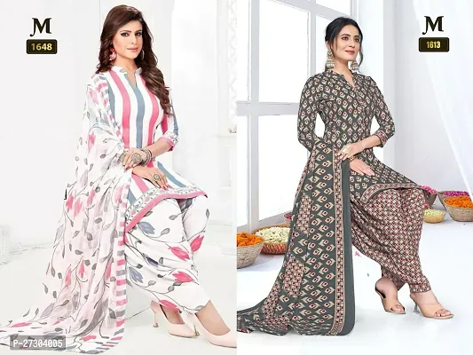 Beautiful Crepe Printed Dress Material with Dupatta Pack Of 2-thumb0