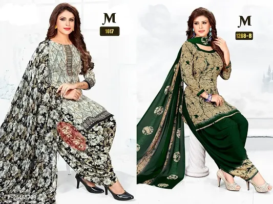 Beautiful Crepe Printed Dress Material with Dupatta Pack Of 2