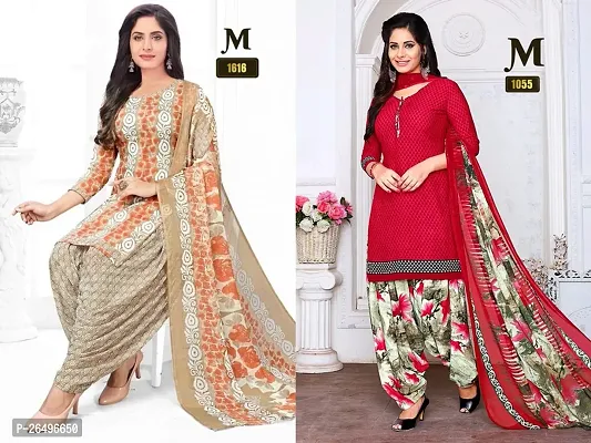 Beautiful Crepe Printed Dress Material with Dupatta Pack Of 2-thumb0