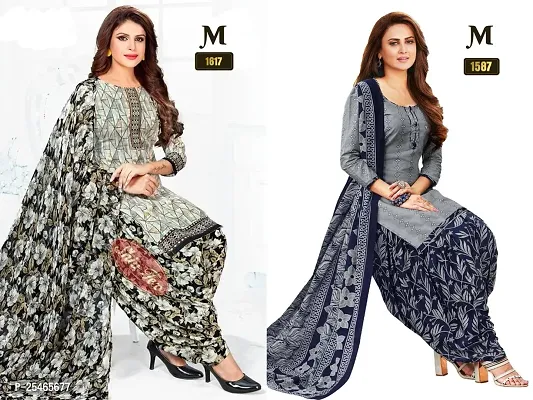 Beautiful Crepe Printed Dress Material with Dupatta Pack Of 2