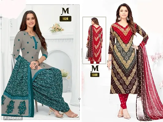 Beautiful Crepe Printed Dress Material with Dupatta Pack Of 2-thumb0