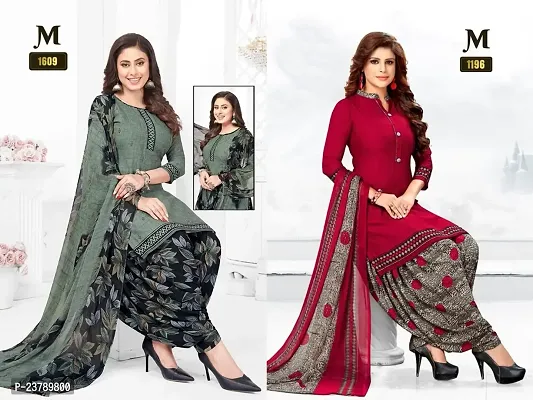 Beautiful Crepe Printed Dress Material with Dupatta Pack Of 2