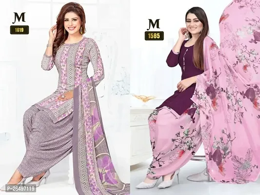 Beautiful Crepe Printed Dress Material with Dupatta Pack Of 2-thumb0