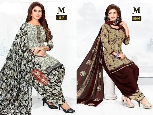 Beautiful Crepe Printed Dress Material with Dupatta Pack Of 2-thumb0