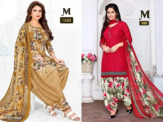 Beautiful Crepe Printed Dress Material with Dupatta Pack Of 2-thumb0