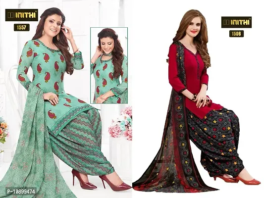 Beautiful American Crepe Printed Dress Material with Dupatta Pack Of 2-thumb0