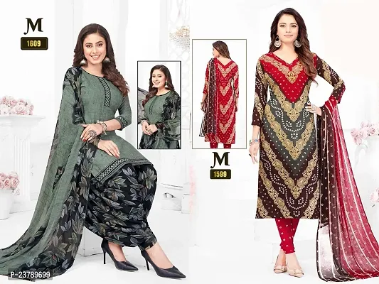 Beautiful Crepe Printed Dress Material with Dupatta Pack Of 2-thumb0