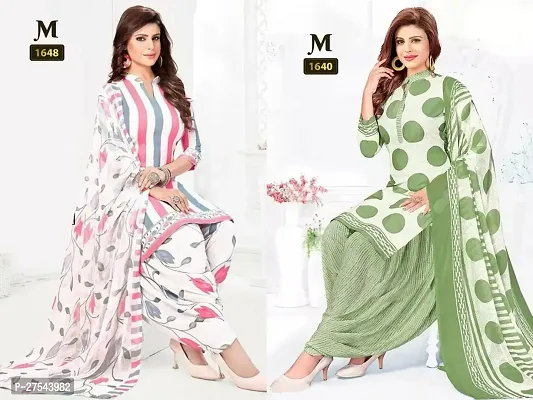 Beautiful Crepe Printed Dress Material with Dupatta Pack Of 2-thumb0