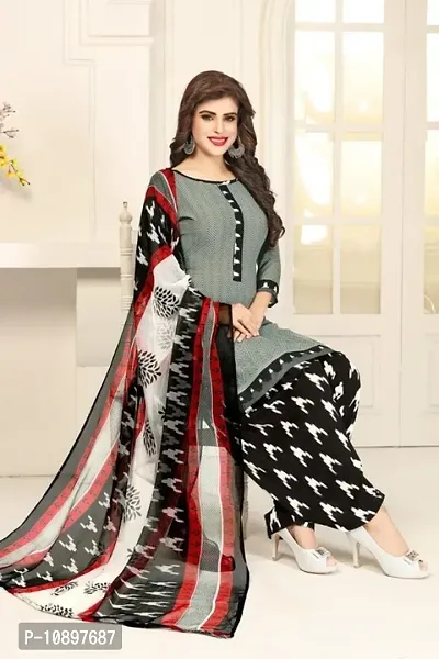 Beautiful Crepe Printed Unstitched Dress Material with Dupatta-thumb0