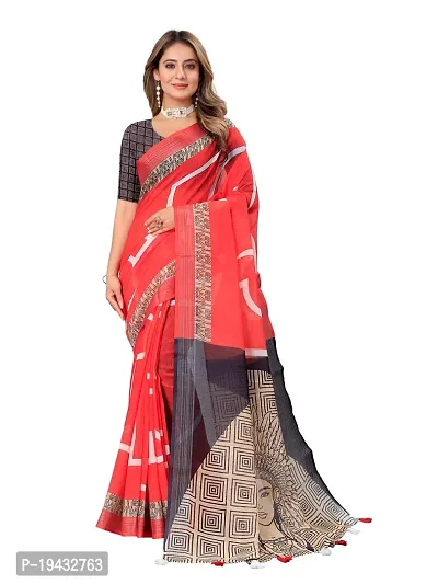 Casual Wear Printed Linen Saree For Women And Girls-thumb0
