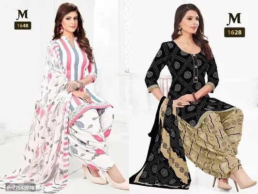 Beautiful Crepe Printed Dress Material with Dupatta Pack Of 2-thumb0