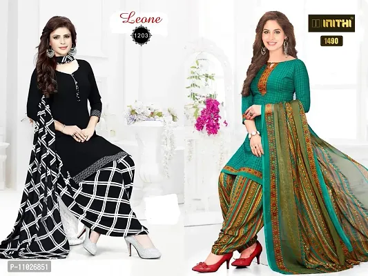 Beautiful American Crepe Printed Dress Material with Dupatta Pack Of 2