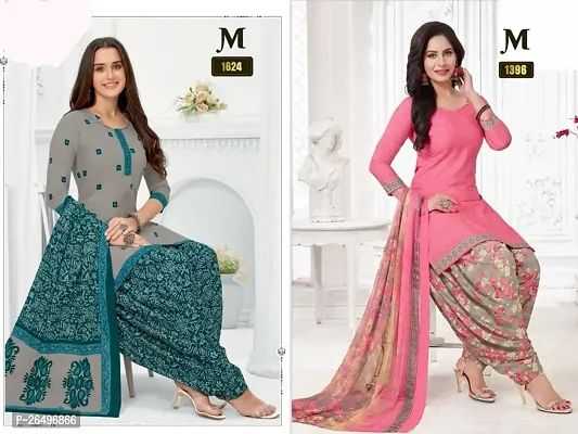 Beautiful Crepe Printed Dress Material with Dupatta Pack Of 2