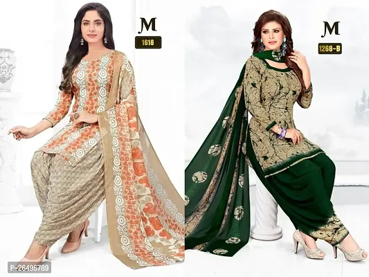 Beautiful Crepe Printed Dress Material with Dupatta Pack Of 2-thumb0