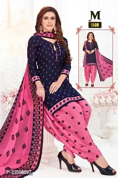 Beautiful Crepe Printed Dress Material with Dupatta-thumb0