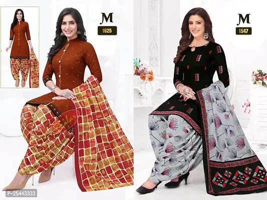 Beautiful Crepe Printed Dress Material with Dupatta Pack Of 2-thumb0