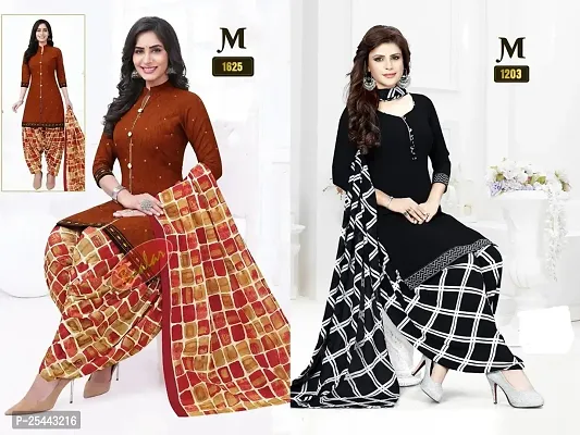 Beautiful Crepe Printed Dress Material with Dupatta Pack Of 2-thumb0