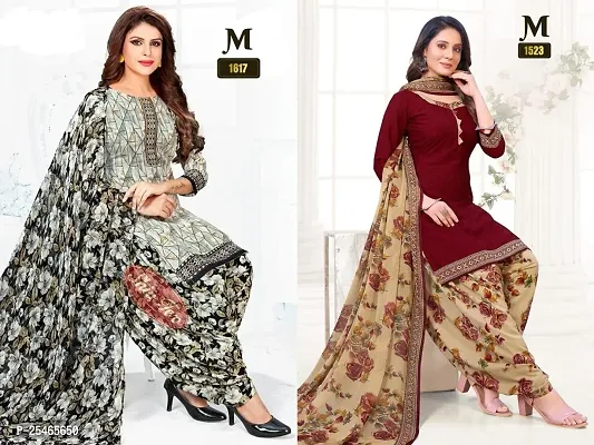 Beautiful Crepe Printed Dress Material with Dupatta Pack Of 2-thumb0