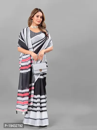 Casual Wear Printed Linen Saree For Women And Girls-thumb4