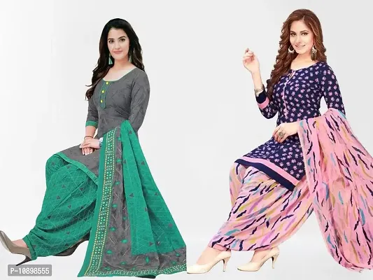 Beautiful American Crepe Printed Dress Material with Dupatta Pack Of 2